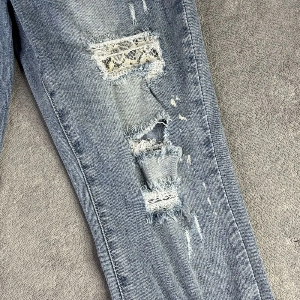 Judy Blue Jeans Womens 13 Distressed Skinny Light Wash Denim Lace Patch Ripped‎